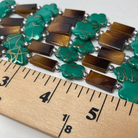 Green Brown Gold Flower Bead Necklace 18" 3" Extender - Picture 11 of 13